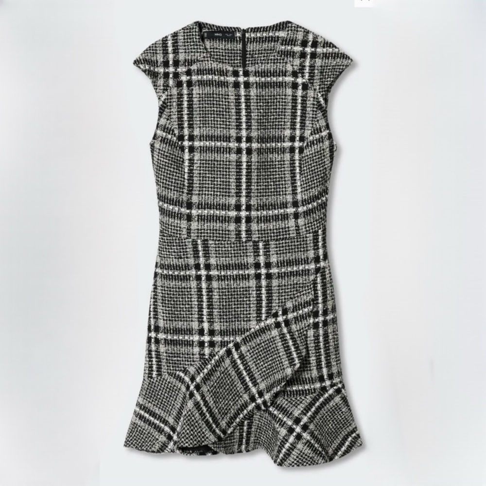 MANGO Striped Tweed Mini Dress in Black & White | Size 6 | NWT